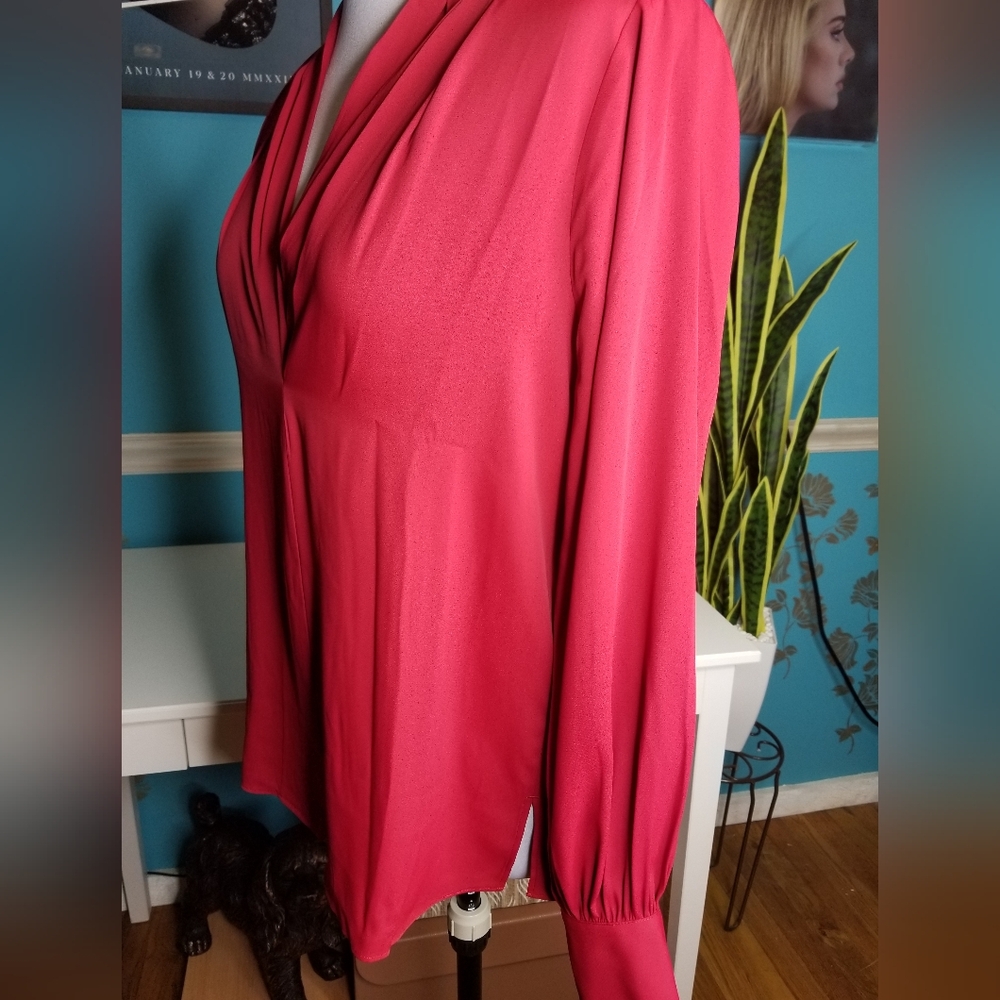 WHBM Long Sleeve V Neck Blouse Deep Red - Picture 11 of 12